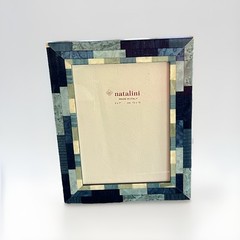 Natalini Italy Blue Wood Frame 5×7” Geometric Mosaic Patchwork Blue Tones READ