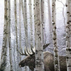36W”x24H” A WALK IN THE WOODS by STEPHEN LYMAN – DEER MOOSE CHOICES of CANVAS