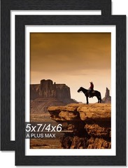 5×7 Picture Frame Set of 2, Black Engineered Wood Frame for 5 x 7 Inch Pictur…