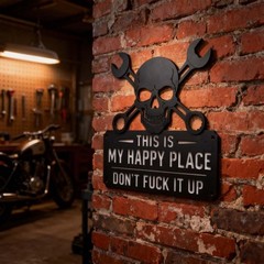 Industrial Style Metal Sign, This Is My Happy Place Skull Plaque