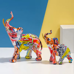 Graffiti Elephant Statue – Modern Street Art Resin Sculpture Colorful Home Decor