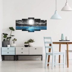 Large Full Moon Picture 5 Pieces Wall Art Black and Blue Painting Canvas Prin…