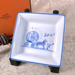 Hermes Paris Ashtray Plate Dish Porcelain Mini Tray 2001 Limited 8x8cm w/ Box