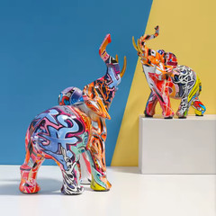 Graffiti Elephant Statue – Modern Street Art Resin Sculpture Colorful Home Decor