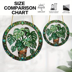 Green Tropical Monstera Potted Printed Acrylic Suncatcher Wall Hanging Ornament