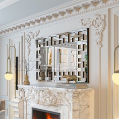 Elegant Wall Mirror with Beveled Geometric Mirror HD Horizontal/Vertical Hanging
