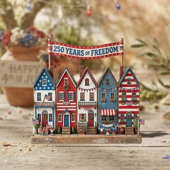 250 Years Freedom 2D FLAT Wooden Block Decor, Patriotic Village Display