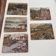 Rare!! Alex Jawdokimov Lithograph Vintage Cork Backed Place Mats (5) MCM Great!!