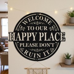 “Happy Place” Funny Metal Sign – Humorous Home & Patio Wall Decor