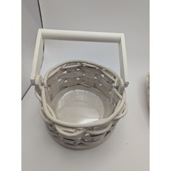 1996 Vtg White Wicker Avon Wishing Well Basket Potpourri Gift Set Pink Flower