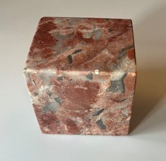 Mid-Century Modern MCM Pink Gray Solid Specimen Marble Display Stand Brick Cube