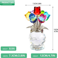 Crystal Colorful Rose Flower Collectible Figurine Glass Flowers with Vase Romant