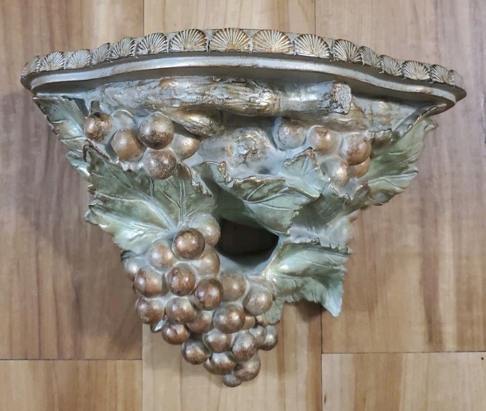 Vintage Gold Grape Cluster Wall Shelf Sconce Tuscan Italian Resin Display