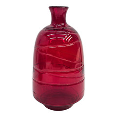 Hand Blown 11″ Ruby Red Contemporary Swirl Texture Art Glass Bottle Vase Decor