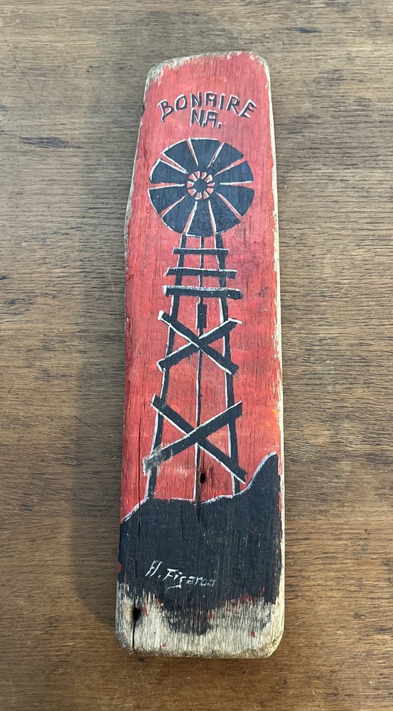 Hand Painted Windmill on Old Barn Wood Bonaire N.A. Primitive Wall Decor