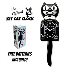 CLASSIC BLACK KIT CAT CLOCK 15.5″ Free Battery USA MADE Official Kit-Cat Klock