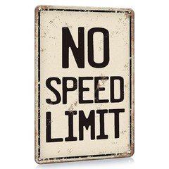 Vintage No Speed Limit Metal Sign Retro Wall Art Car Lover Garage Man Cave Decor
