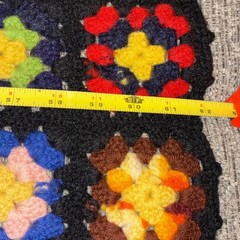 Vintage Handmade Crochet Granny Square Afghan Multi-Color Black Boho Throw 62×46