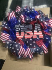 Deco Mesh Summer Patriotic USA Wreath 4th of July Medium size 17″