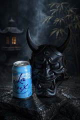Black Japanese Oni Samurai Demon Mask Wall Decor Tattoo Bar Man Cave
