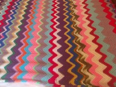 Red Blue Brown Grey Pink White Orange Multi colored Chevron Afghan Christmas gif