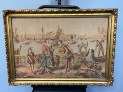 Vintage Pictorial Tapestry Romantic Tapestry in Gilded Gold Frame