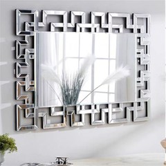 Elegant Wall Mirror with Beveled Geometric Mirror HD Horizontal/Vertical Hanging
