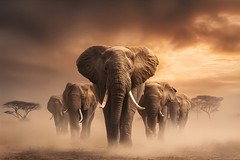 Vtg African Elephant Family Poster Print 17x11in Wall Art