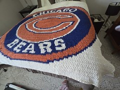 Chicago Bears Handmade Crochet Throw Blue Orange White 5′ 5″