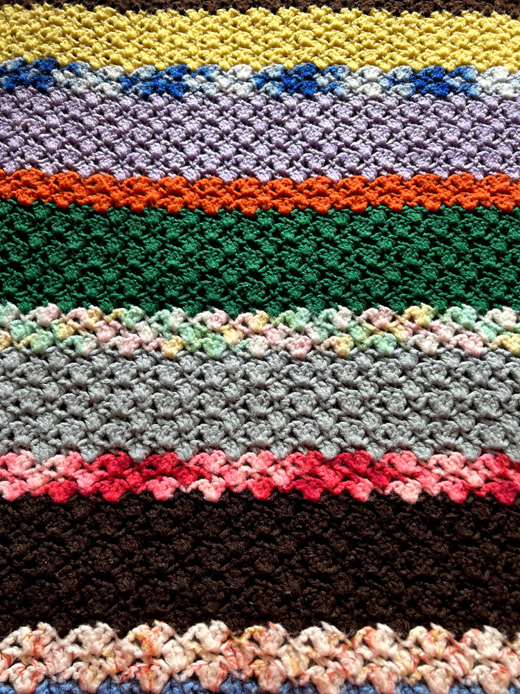 Knitted Afghan Throw Multicolor Stripes Approx. 73″ x 38″ Rectangle AS IS