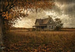 Vintage Abandoned Farmhouse Autumn Canvas Wall Art – Landscape Home Decor Print