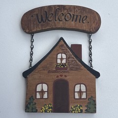 VTG 1990s Wooden Welcome Sign Country Cottage House Hanging Wall Decor Rustic