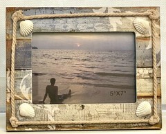 Boho Sea Nautical Beach Cottage w/Shells 5×7 Photo Frame Ocean Decor