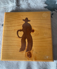 Western Plaque 7 x 6.75 in Cowboy Inlay Wooden Beveled Edge Decor Crafts