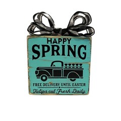 Vintage Truck Sign – Vintage Truck Shelf Sitter – Teal Sign – Happy Spring