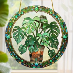 Green Tropical Monstera Potted Printed Acrylic Suncatcher Wall Hanging Ornament