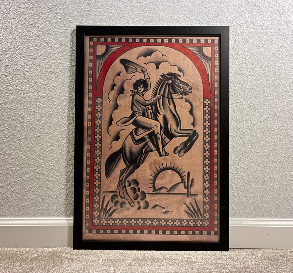 Traditional Tattoo Cowgirl Print Canvas – Framed 16×24″