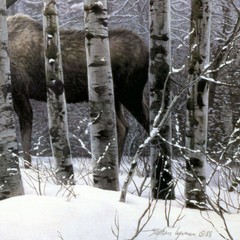 36W”x24H” A WALK IN THE WOODS by STEPHEN LYMAN – DEER MOOSE CHOICES of CANVAS