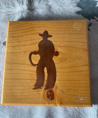 Western Plaque 7 x 6.75 in Cowboy Inlay Wooden Beveled Edge Decor Crafts