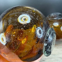 Hand Blown Amber Glass Spheres Opaque Seeded Art Glass Globes Set Fishing Ball