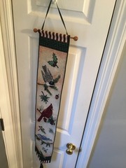 Birdsong Bell Pull Tapestry WallHanging Cardinal Bluebird Christmas Holly Tassel