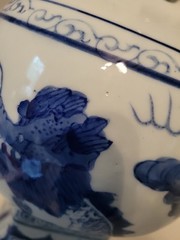 Asian Chinoiserie Vase Dragons Large Three Hands Corp Ceramic Blue White decor