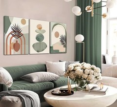 3pc Boho Canvas Wall Art Set 12×16 Abstract Botanical Prints Framed Home Decor