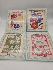 Set of 4 Framed Flower Market Art Prints Amsterdam Tokyo Seoul Honolulu