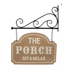 The Porch Sit & Relax Wood Look Wall Decor with Black Metal Hanger Double Sided