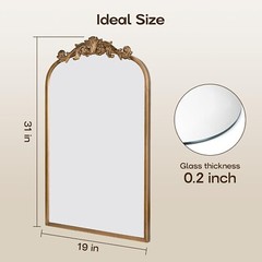 19×31″Gold Vintage Mirror Wall Ornate Baroque Arched Mirror Antique Brass Mirror