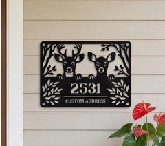 Custom Deer Silhouette Metal Sign Personalized Family Name Cabin Wall Art
