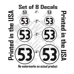 8 Herbie the Love Bug 53 gumball decals roundels 2 x 1″ 2″ 3″ 4″ stickers