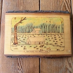Hand Burned Wood THE HOUSE GOT BUILT 1828 Plaque Wall Pyrography Live Edge 13.5”