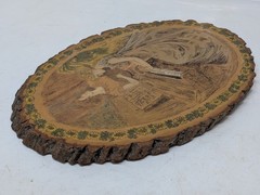 Handmade Wood Slice Wall Plaque Victorian Music Scene Bark Edge as shown